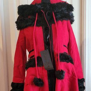 PyonPyon Red Coat Faux Fur and Lace Details American Size S (XXL)